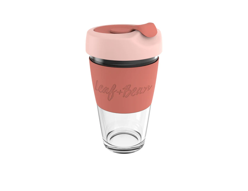 Leaf + Bean Sorrento 454ml Eco-Friendly Glass Reusable Travel Cup w Plug Pink