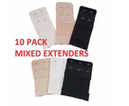 Women 10Pcs Bulk Mix Set X Elastic Bra Extender Extension Black White Nude Extenders - 3 Black, 4 White, 3 Nude