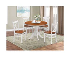 Lupin 5pc Dining Set 106cm Round Pedestral Table 4 Rubber Wood Chair - White Oak