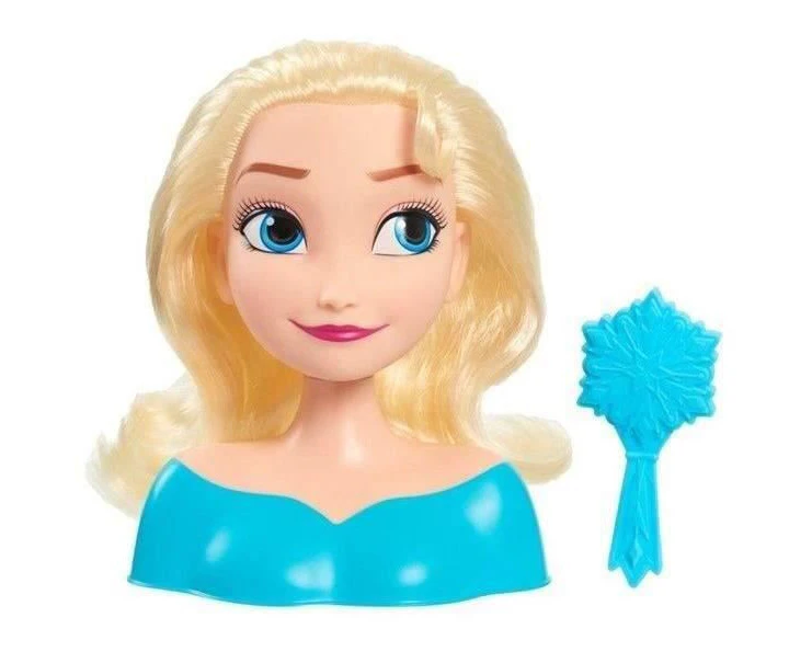 Just Play 87490-JP Disney Frozen Hairdressing Head Elsa Mini 14 cm with Hair Brush for Styling Fun, Black - Perfect Gift for Kids