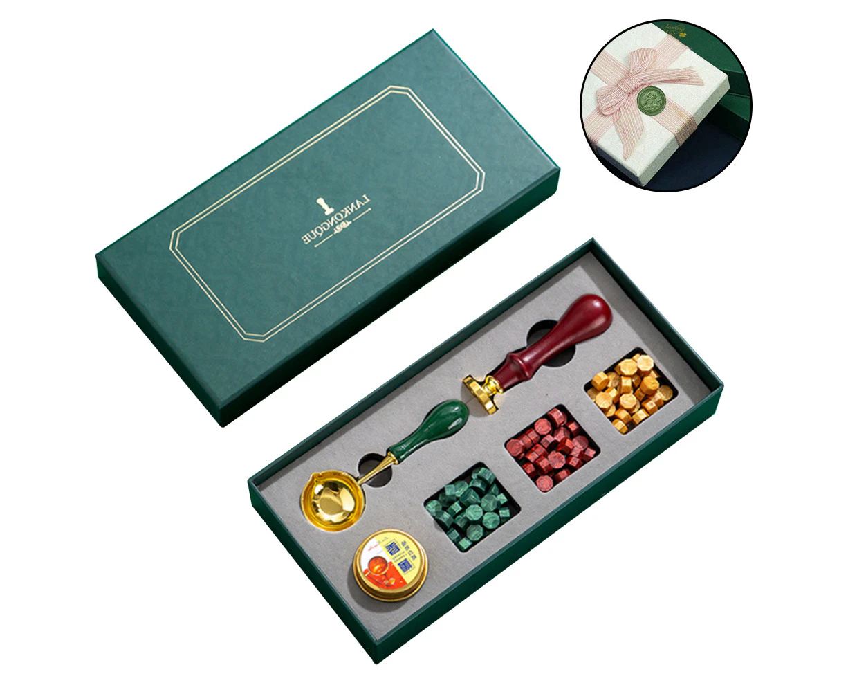 Blue peacock European style retro scepter fire paint print,Vintage Wax Seal Stamp with Sealing Wax Stamp , Wax Sealing Beads with Gift Box. - Yellow, red and green