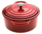 Gourmet Kitchen 24cm Cast Iron Casserole Pot - Black Cherry Red