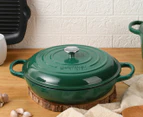 Gourmet Kitchen 30cm Cast Iron Shallow Casserole Pot - Eden Green