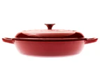 Gourmet Kitchen Cast Iron Shallow Casserole 30cm Black Cherry Red