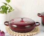 Gourmet Kitchen 30cm Cast Iron Shallow Casserole Pot - Black Cherry Red