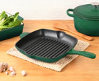 Gourmet Kitchen Cast Iron Square Grill Pan 28cm Eden Green