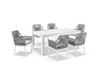 Hugo Ceramic 1.8m Outdoor Aluminium Dining Table with 6 Hugo Rope Chairs - Outdoor Dining Settings - White