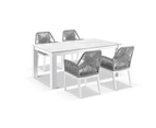 Hugo Ceramic 1.8m Outdoor Aluminium Dining Table with 6 Hugo Rope Chairs - Outdoor Dining Settings - White