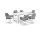 Hugo Ceramic 1.8m Outdoor Aluminium Dining Table with 6 Hugo Rope Chairs - Outdoor Dining Settings - White