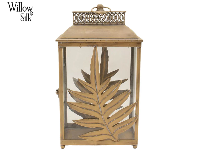 Willow & Silk Distressed Gold Metal Leaf Lantern