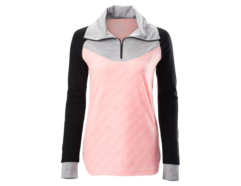 Kathmandu MerinoPRO Women's Quarter Zip Pullover  Sweatshirt  Jumper - Pink Candy Print/Black