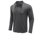 Bonivenshion Men's Polo Shirts Slim-Fit Mock Neck Pullover Long Sleeve Henley Shirts All-match Sport Shirts Basic Undershirt for Men-Grey