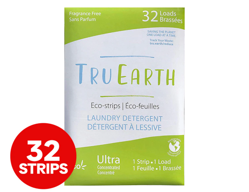 Tru Earth Front & Top Loader Laundry Detergent Eco-Strips Fragrance Free 32pk