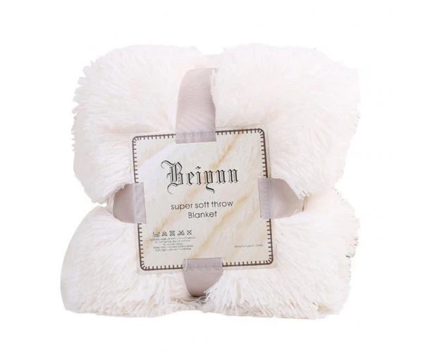 80x120cm Soft Warm Fluffy Shaggy Children's Throw Blanket Snuggle Rug - Creamy White