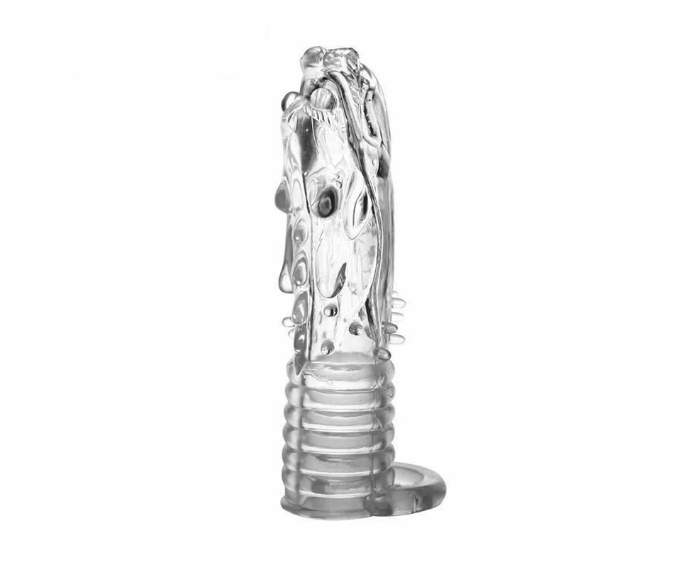 Dragon Penis Extender Clear Condom Cock Sleeve Transparent Ring - Clear