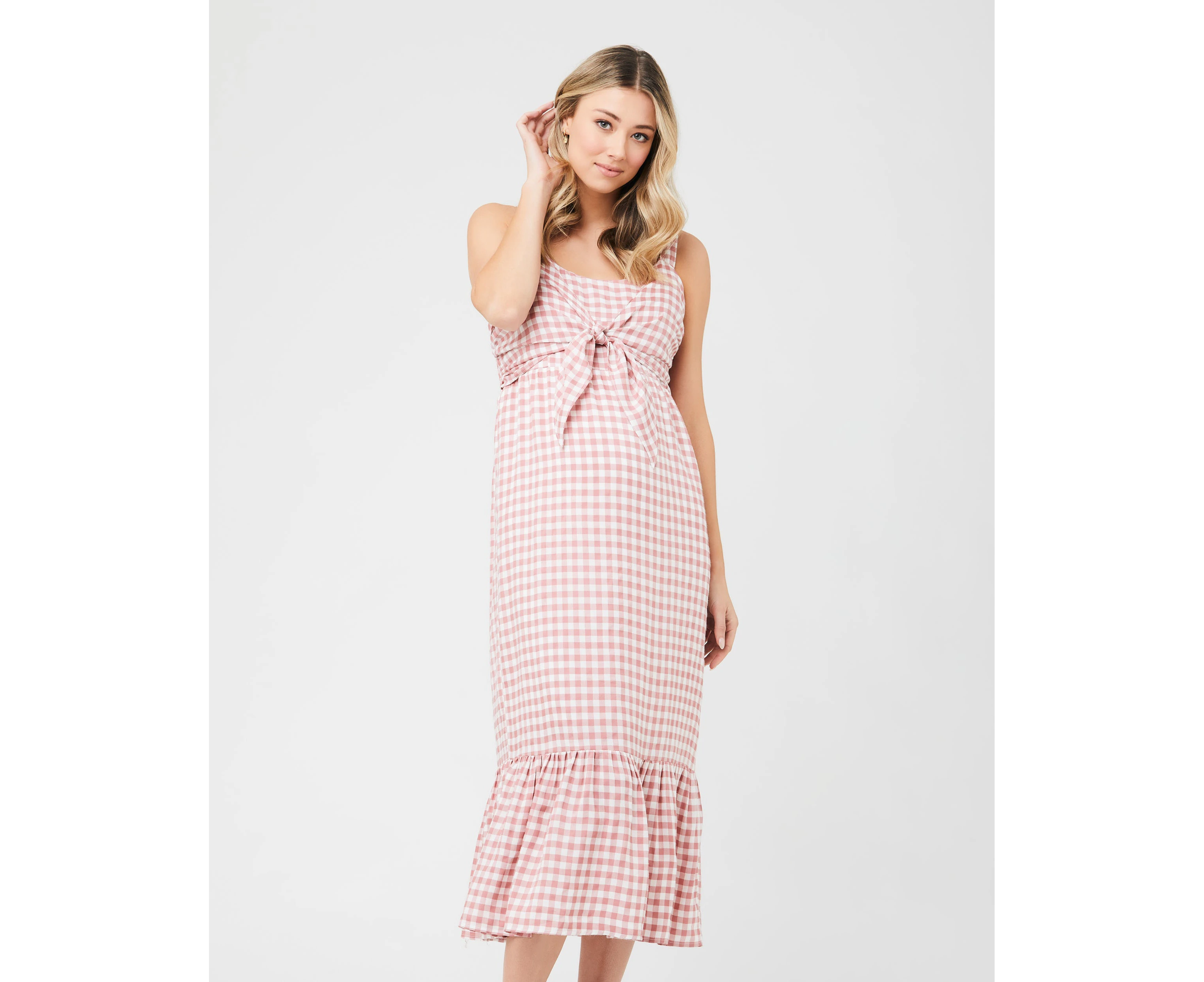 Gingham Nursing Dress Dusty Pink / White