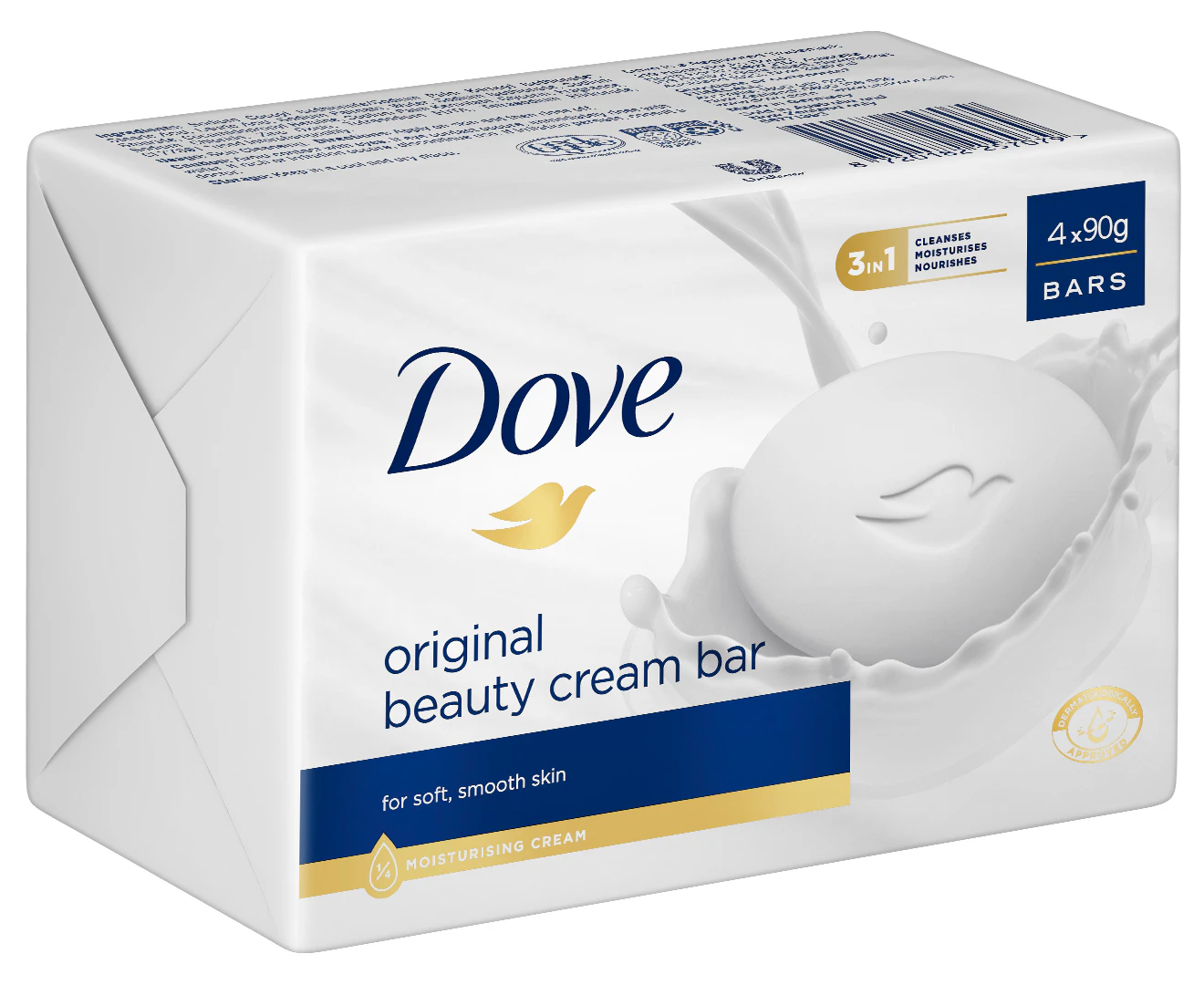 Dove  Beauty Cream Bar for soft, smooth, healthy-looking skin Original with 1/4 moisturising cream 4 x 90 g