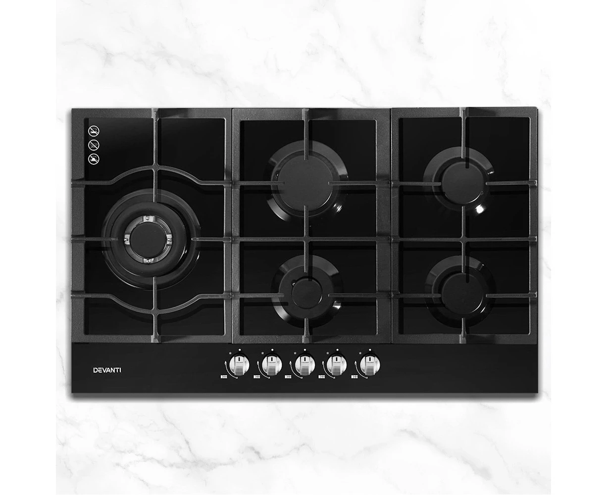 Devanti Gas Cooktop 90cm 5 Burner Black