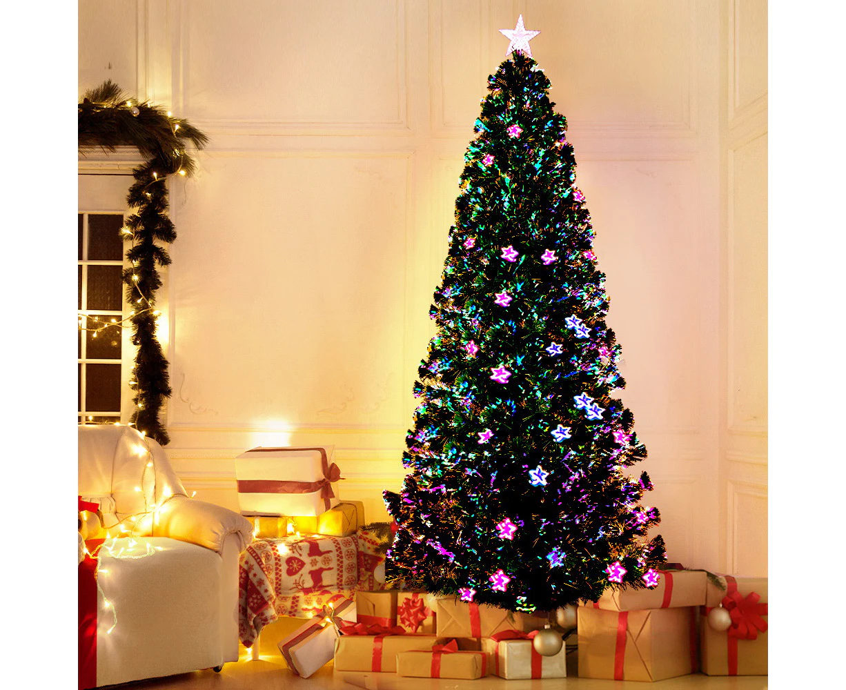 Jingle Jollys 2.4m Christmas Tree Optic Fibre LED Xmas tree Multi Colour