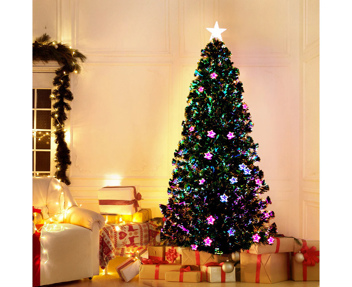 Jingle Jollys 1.8m Christmas Tree Optic Fibre LED Xmas tree Multi Colour