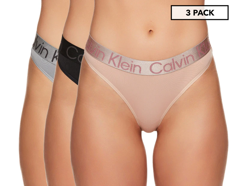 Calvin Klein Women's Blush Micro Mid-Rise Thongs 3-Pack - Black