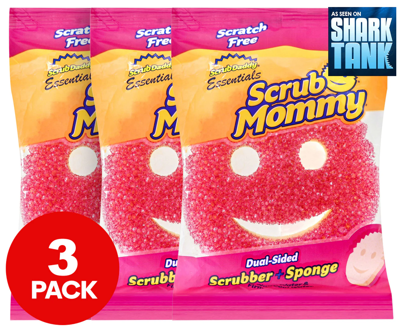 3 x Scrub Mommy Dual-Sided Scrubber Sponge - Pink