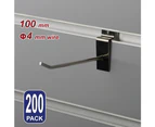 200X Slatwall Hook 100mm Slat Wall Panel Grooved Display Board Showroom Rack 4mm