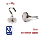 20X 16mm Strong Neodymium Magnetic Rare Earth N38 Hooks 8 kg Hanger Holder Magnets Corrosion Protection Facilitate Hanging Towel Home Kitchen Silver