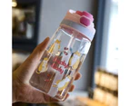 780ml Drinking Bottle Cartoon Pattern Leakproof Plastic Kids Students Straw Cup for Sports Pink