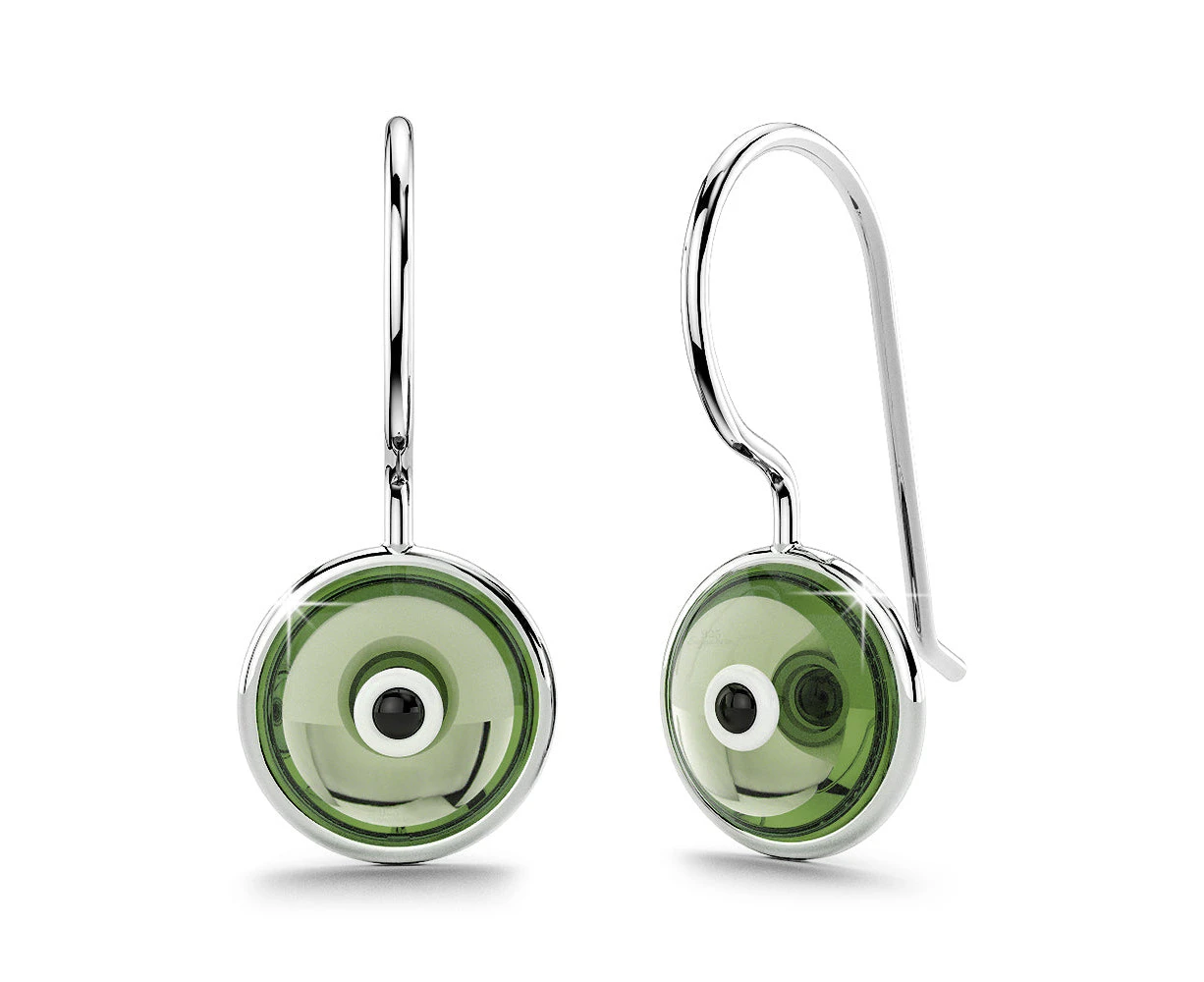 Solid 925 Signature Silver Saucers Earrings Green