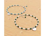 Solid 925 Sterling Silver Heart Green Malachite and Freshwater Pearls Beaded Bracelet