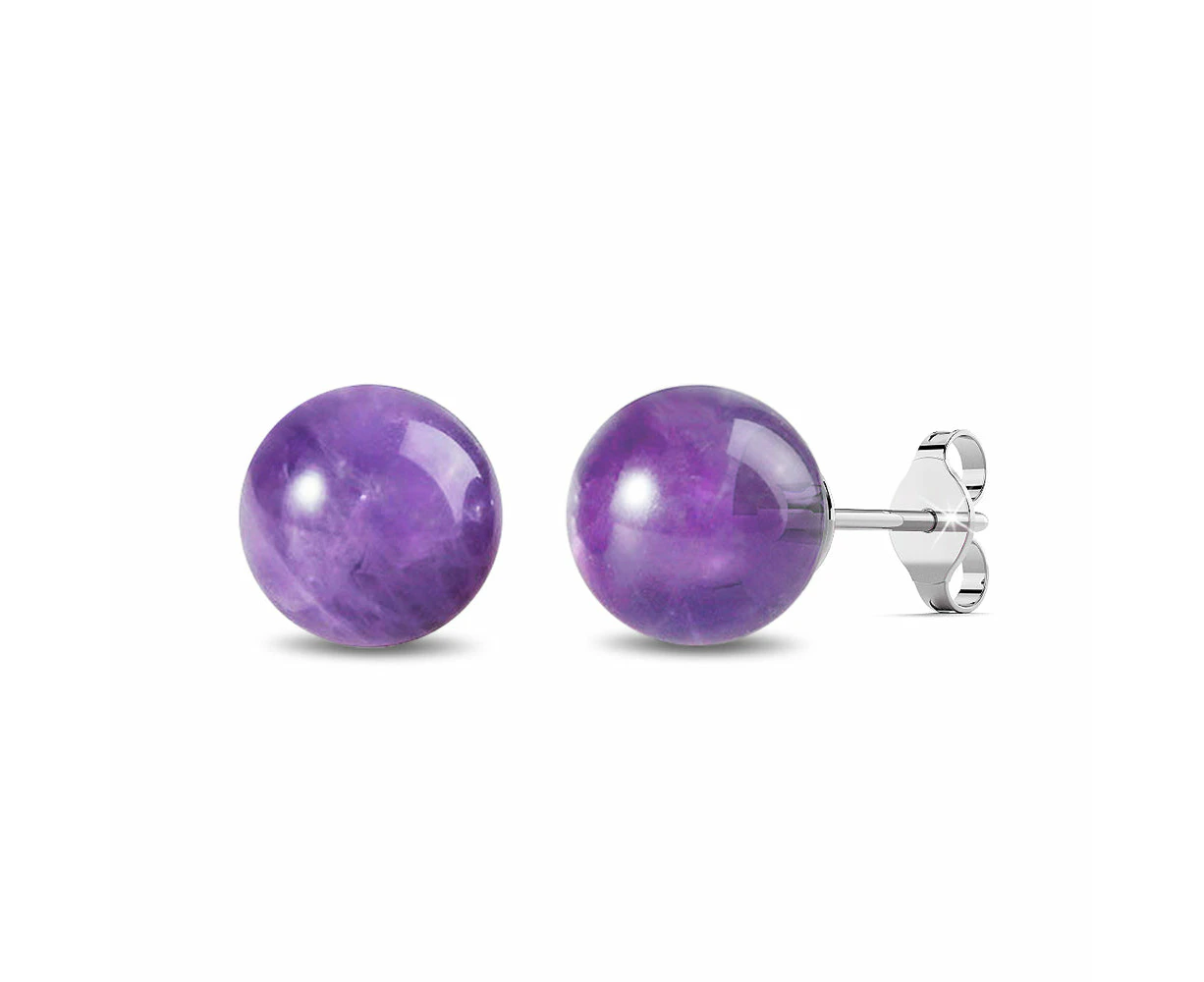 Solid 925 Signature Silver Sphere Amethyst Stud Earrings 10mm