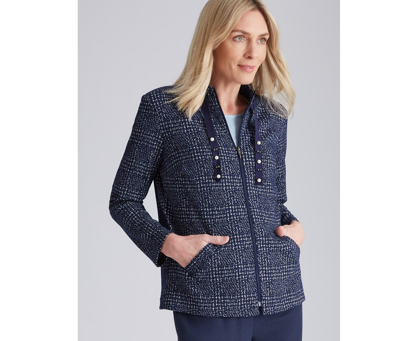 Noni B Zipped Front Check Knitwear Jacket - Womens - Multi Colour | Www ...