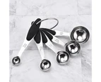 1 Set Round Head Measuring Spoon Long Handle Stainless Steel Comfortable Grip Measure Scoop Kitchen Gadget Black