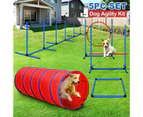 Petscene Dog Agility Equipment 5PC Set Obstacle Course Pet Training Kit Supplies Jump Hurdle Tunnel Poles Pause Box Carrying Bags