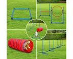 Petscene Dog Agility Equipment 5PC Set Obstacle Course Pet Training Kit Supplies Jump Hurdle Tunnel Poles Pause Box Carrying Bags