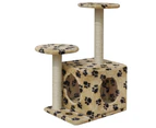 Cat Tree Scratching Post 64 cm 1 House Beige with Paw Prints