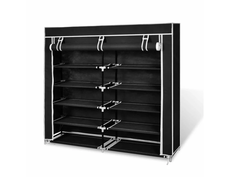 Fabric Shoe Cabinet with Cover 115 x 28 x 110 cm Black