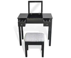 Dressing Table with Stool and 1 Flip-up Mirror Black