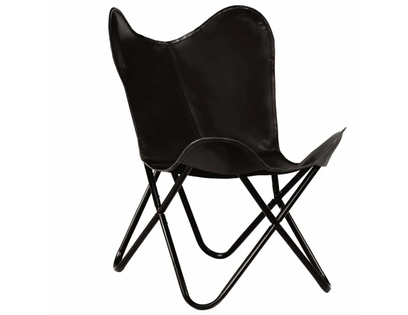 vidaXL Butterfly Chair Black Kids Size Real Leather