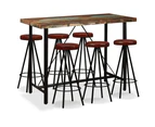 Bar Set 7 Pieces Solid Wood Reclaimed and Genuine Leather