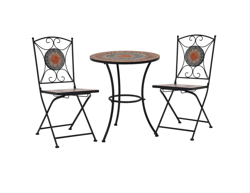 vidaXL 3 Piece Mosaic Bistro Set Ceramic Tile Orange/Grey