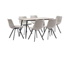 7 Piece Dining Set Light Grey Faux Leather