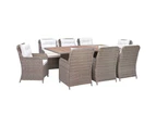 vidaXL 9 Piece Outdoor Dining Set with Cushions Poly Rattan Brown