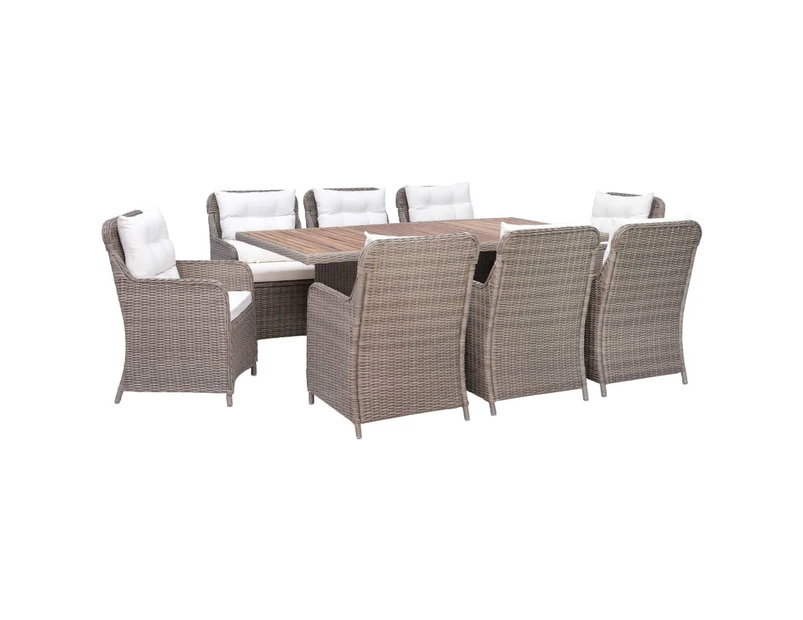 vidaXL 9 Piece Outdoor Dining Set with Cushions Poly Rattan Brown