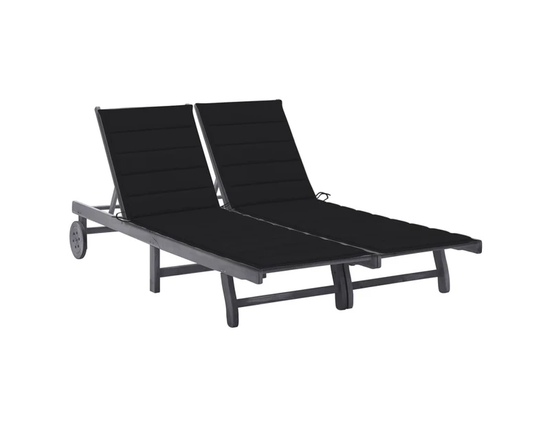 2-Person Garden Sun Lounger with Cushion Grey Solid Acacia Wood