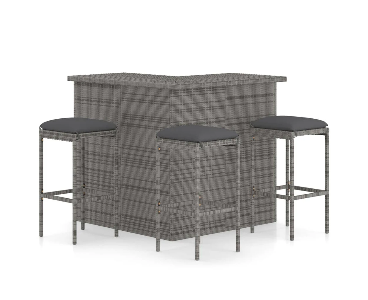 vidaXL 4 Piece Garden Bar Set with Cushions Poly Rattan Grey