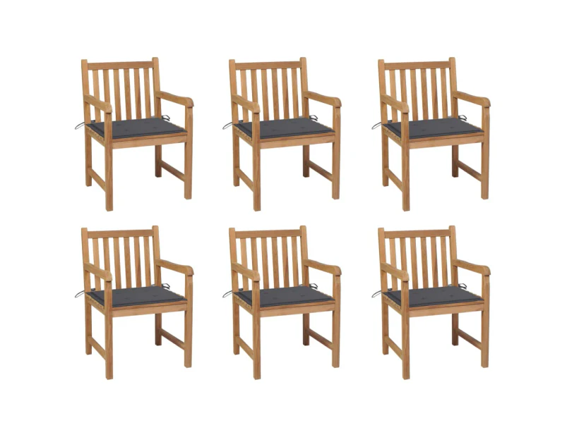 vidaXL Garden Chairs 6 pcs with Anthracite Cushions Solid Teak Wood