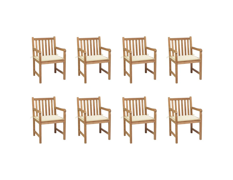 vidaXL Garden Chairs 8 pcs with Cream Cushions Solid Teak Wood