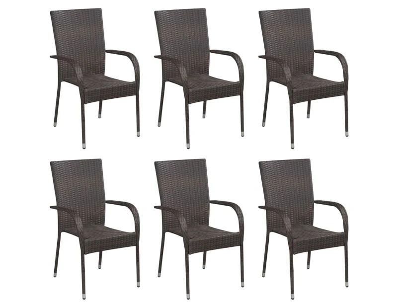 vidaXL Stackable Outdoor Chairs 6 pcs Poly Rattan Brown